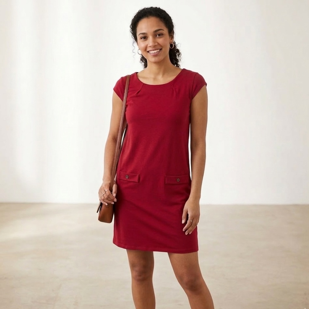 FIG Pia Coral Pink Stretchy Cap Sleeve Organic Cotton Dress Women's Small